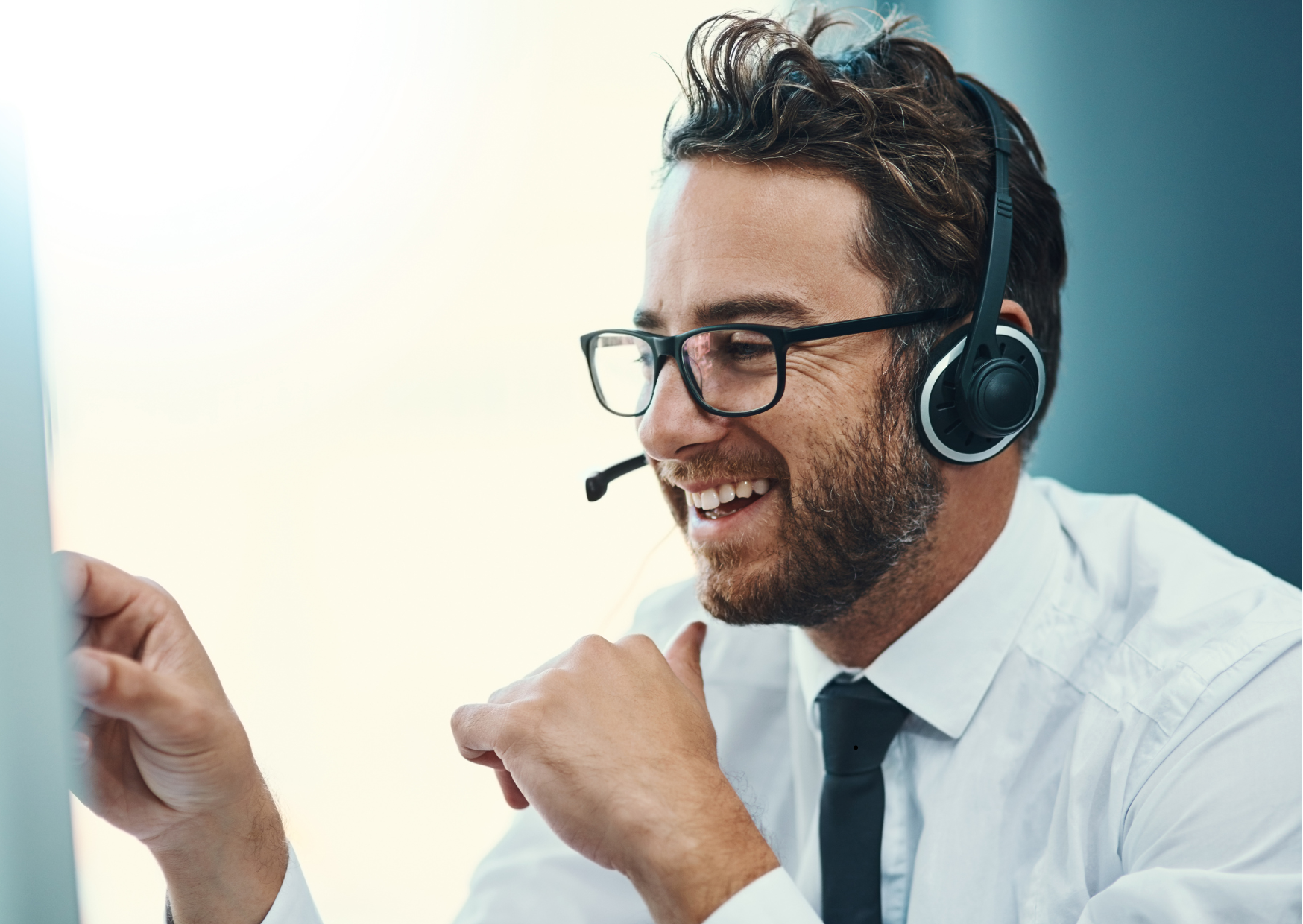 Office worker using a headset